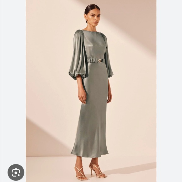 Shona Joy Dresses & Skirts - Shona Joy La Lune Balloon Sleeve Midi Dress - Sage